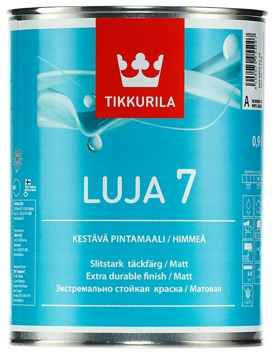Краска Tikkurila Луя 7 матовая стойкая к мытью для стен и потолков (Финляндия)